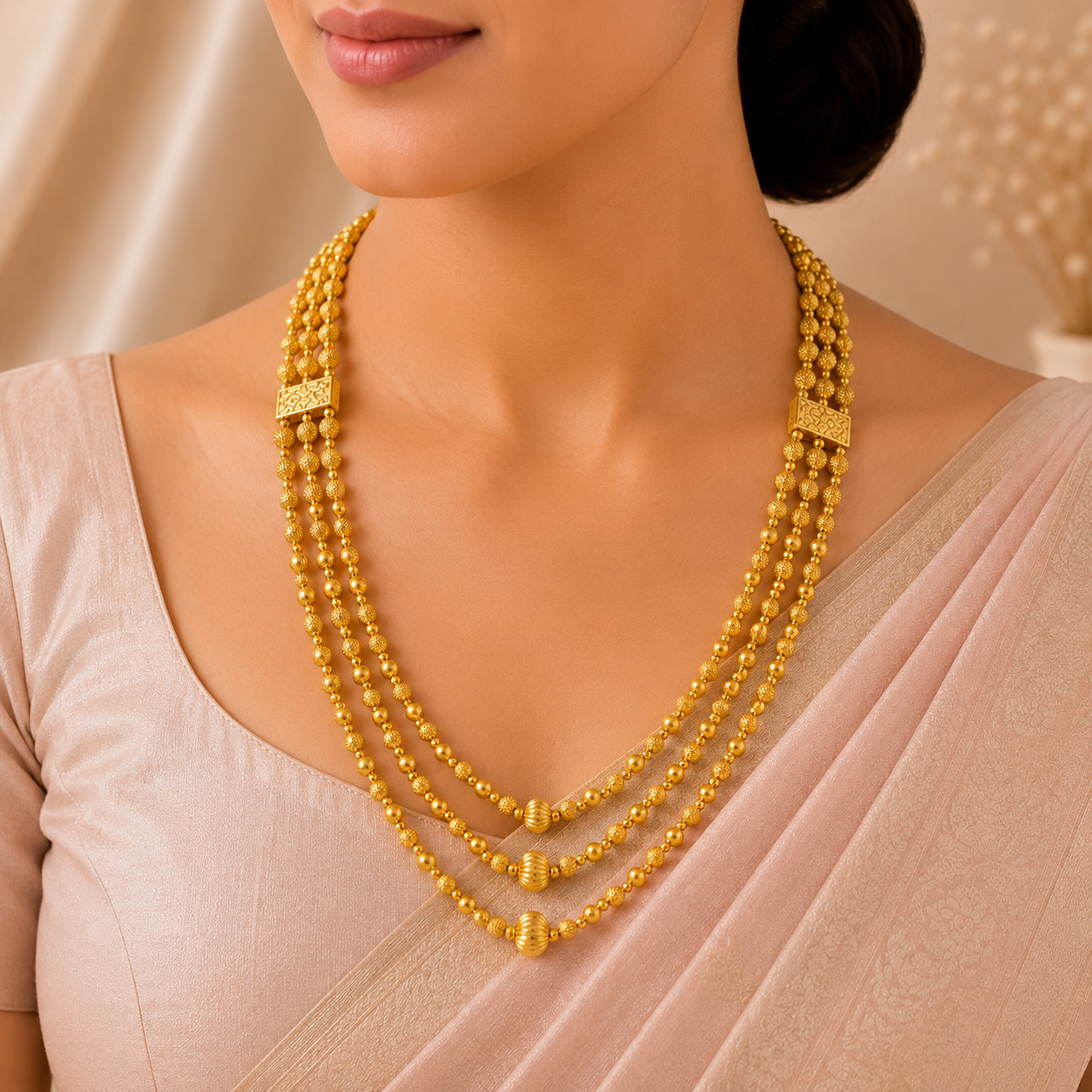 Prisha Layered Long Mala Gold Necklace