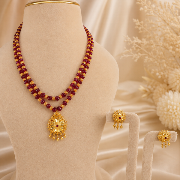 Siya Floral Ruby Gold Necklace Set