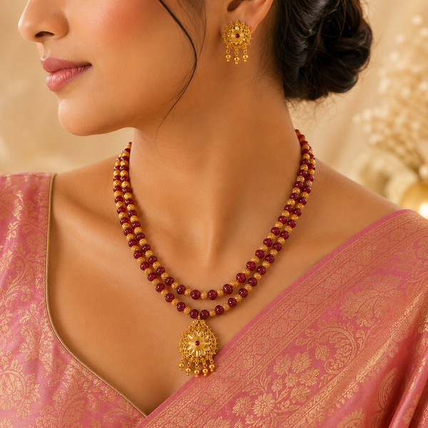 Siya Floral Ruby Gold Necklace Set