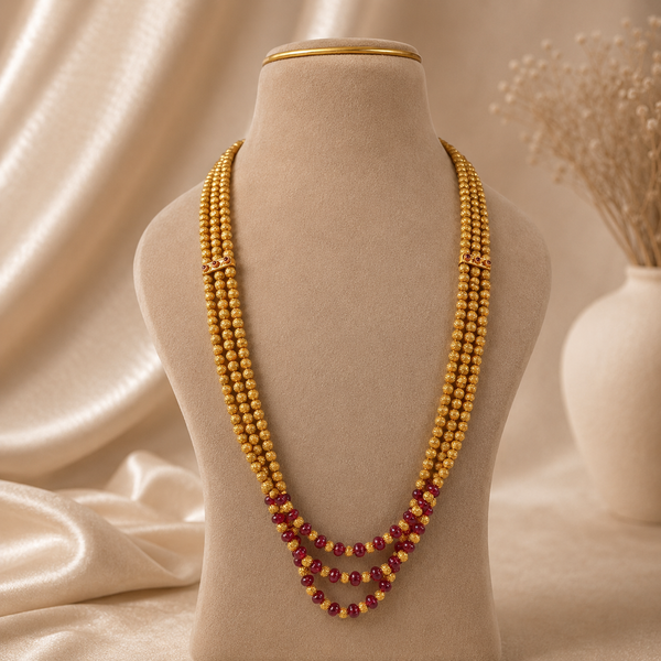 Vanya Ruby Elegance Long Gold Necklace