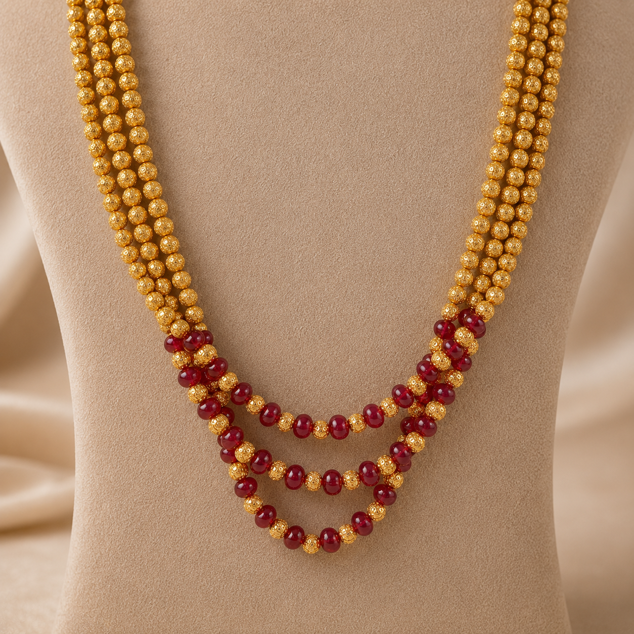 Vanya Ruby Elegance Long Gold Necklace