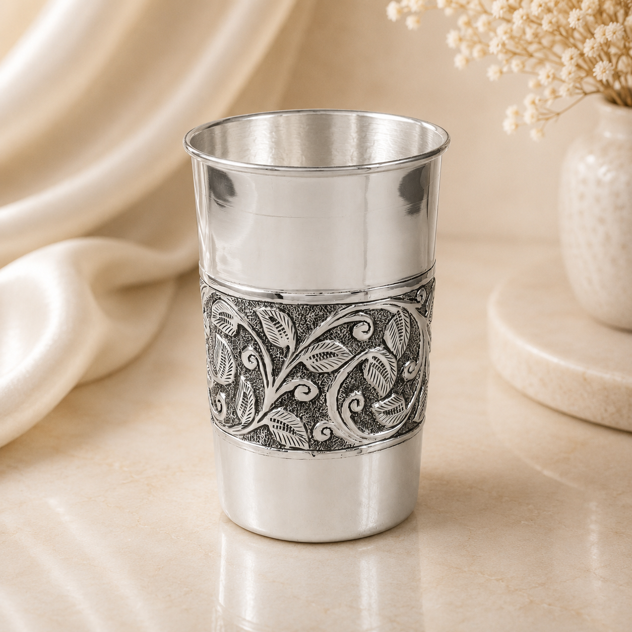 Floral Leaf Silver Glass
