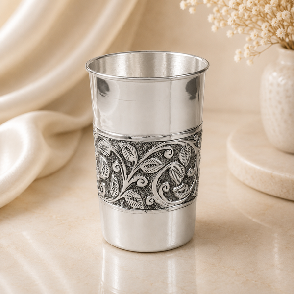 Floral Leaf Silver Glass