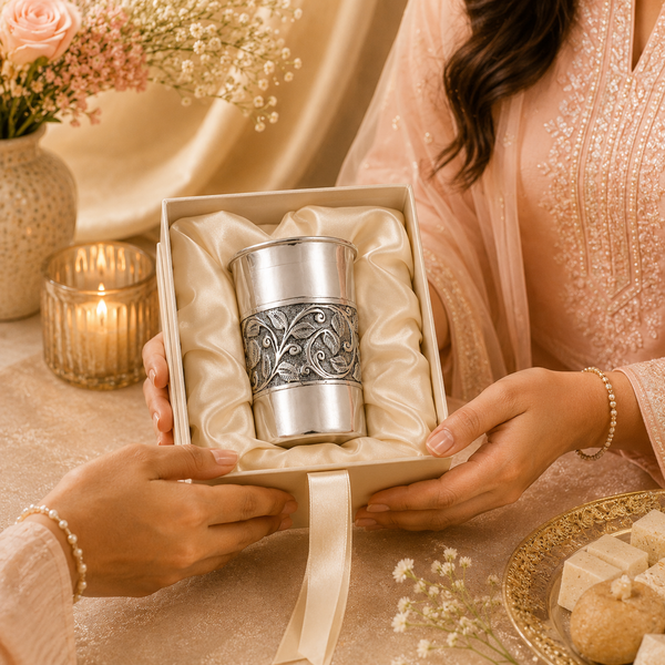Floral Leaf Silver Glass