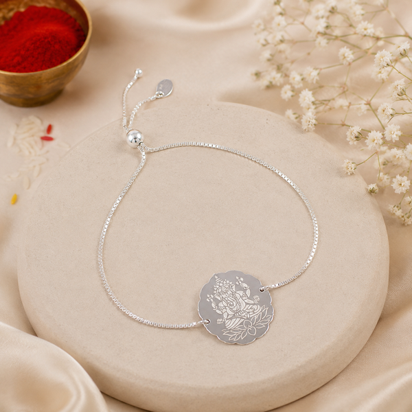 Ganesha Engraved Silver Rakhi