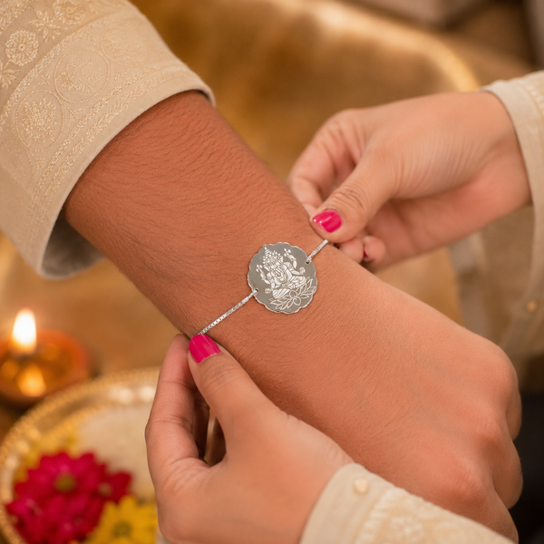 Ganesha Engraved Silver Rakhi