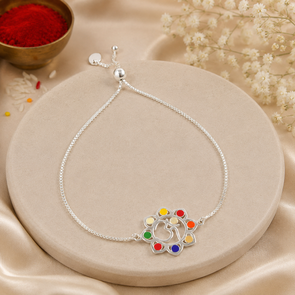 Om Floral Silver Rakhi
