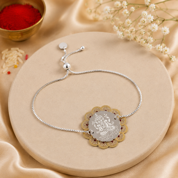 Floral Ganesha Silver Rakhi