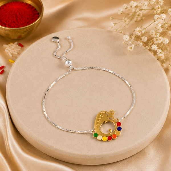 Golden Om Ganesha Silver Rakhi