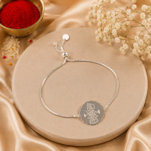 Krishna Engraved Silver Rakhi