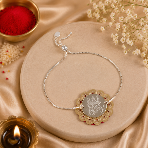 Floral Durga Silver Rakhi