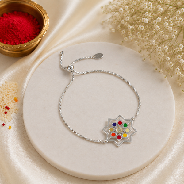 Navtara Elegant Silver Rakhi