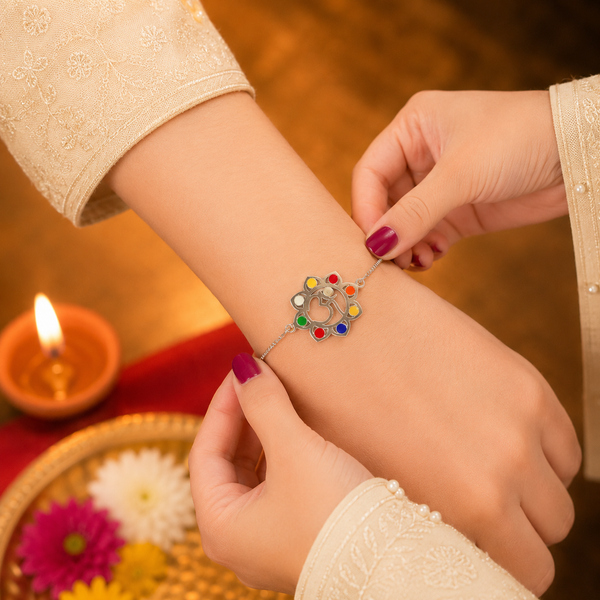Om Navchakra Silver Rakhi