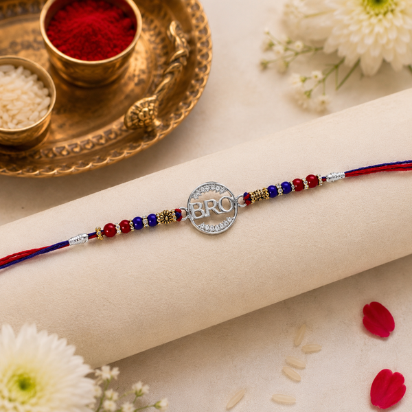 Designer "BRO" Silver Rakhi