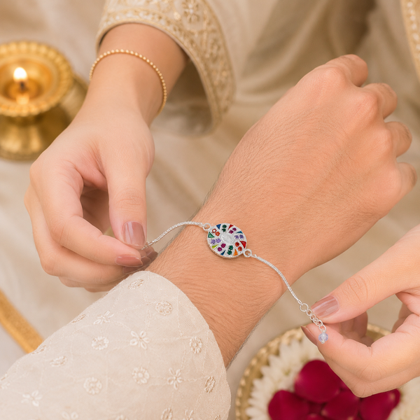 Multicolor Wheel Silver Rakhi