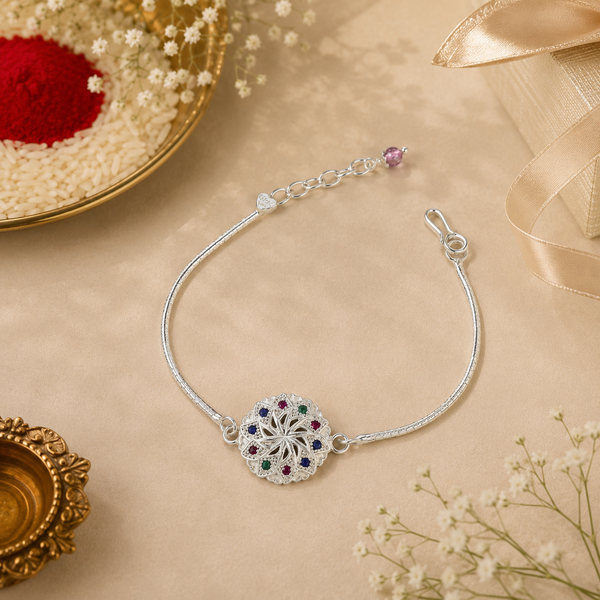 Floral Mandala Silver Rakhi