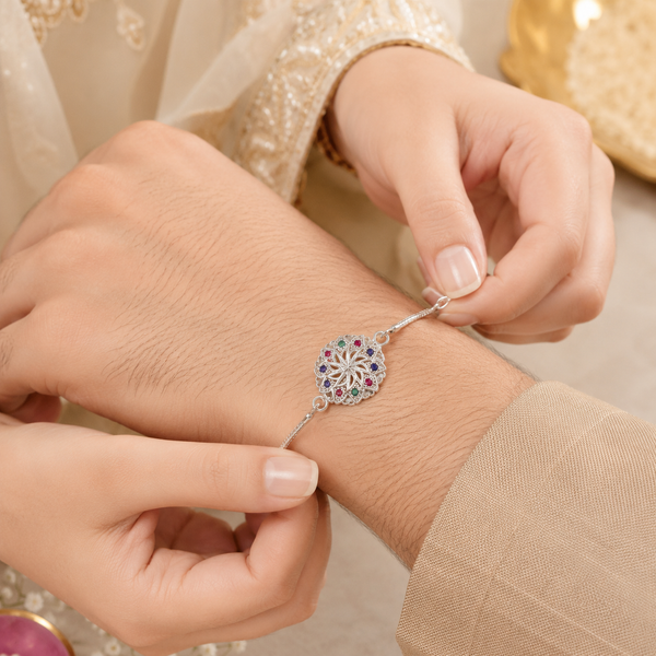 Floral Mandala Silver Rakhi