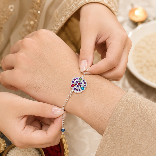 Multicolor Floral Silver Rakhi