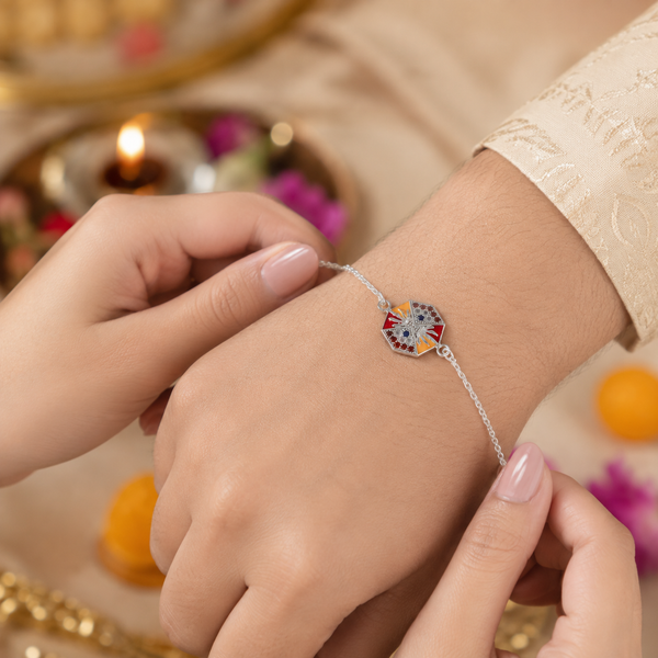Hexagon Enamel Silver Rakhi