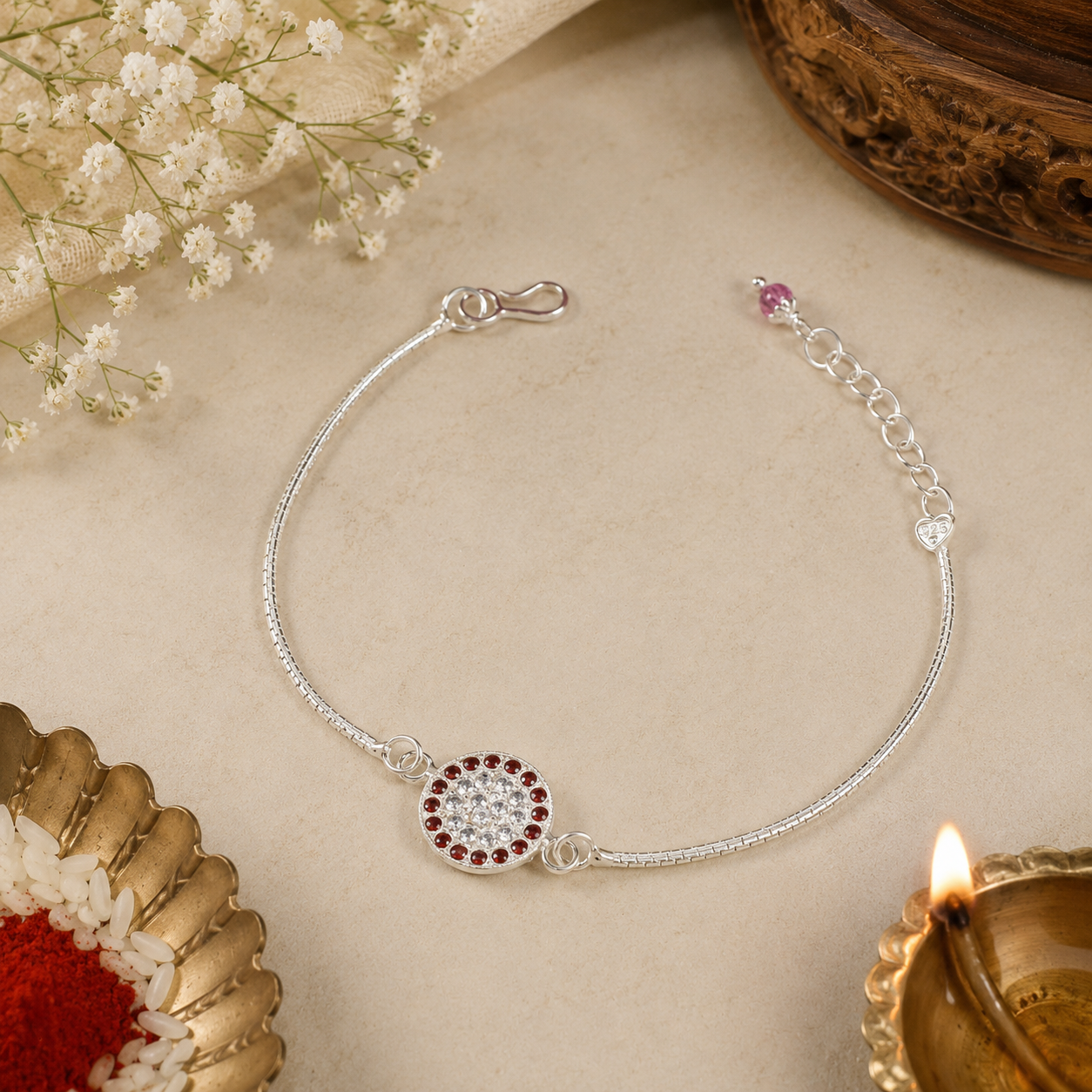 Crimson Aura Silver Rakhi