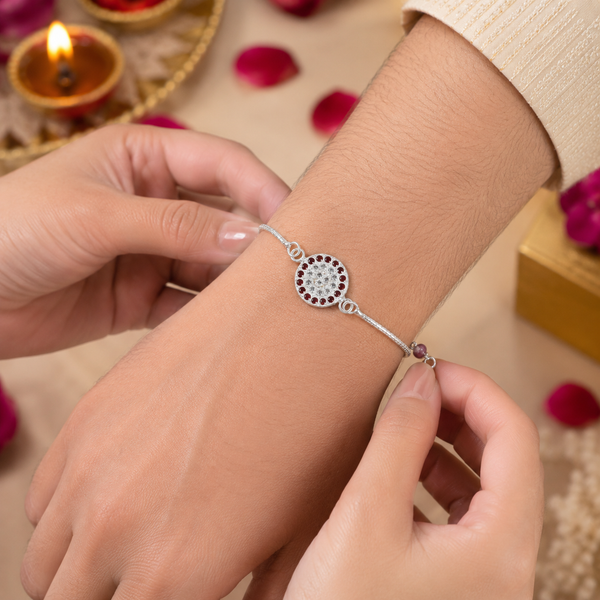 Crimson Aura Silver Rakhi