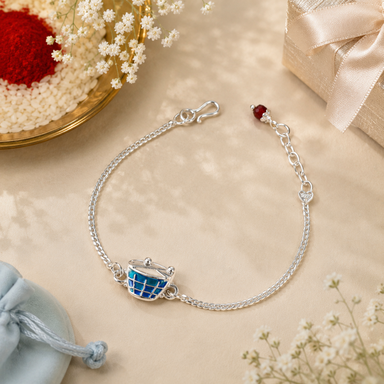 Neel Damru Fancy Silver Rakhi