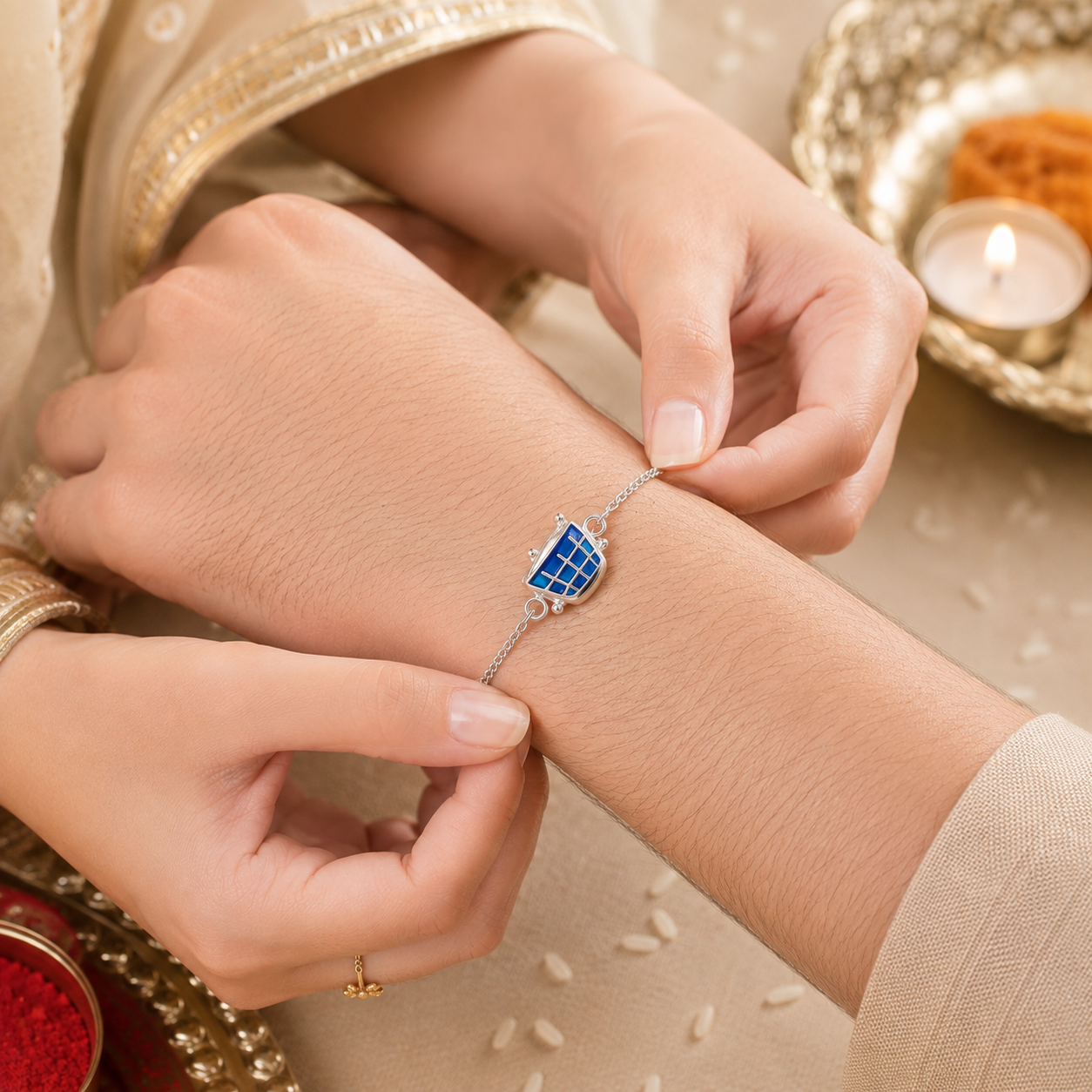 Neel Damru Fancy Silver Rakhi
