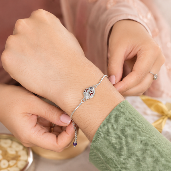 Crimson Charm Silver Rakhi