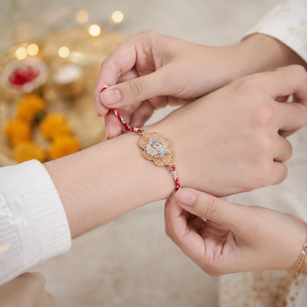 Divine Om Sparkle Silver Rakhi