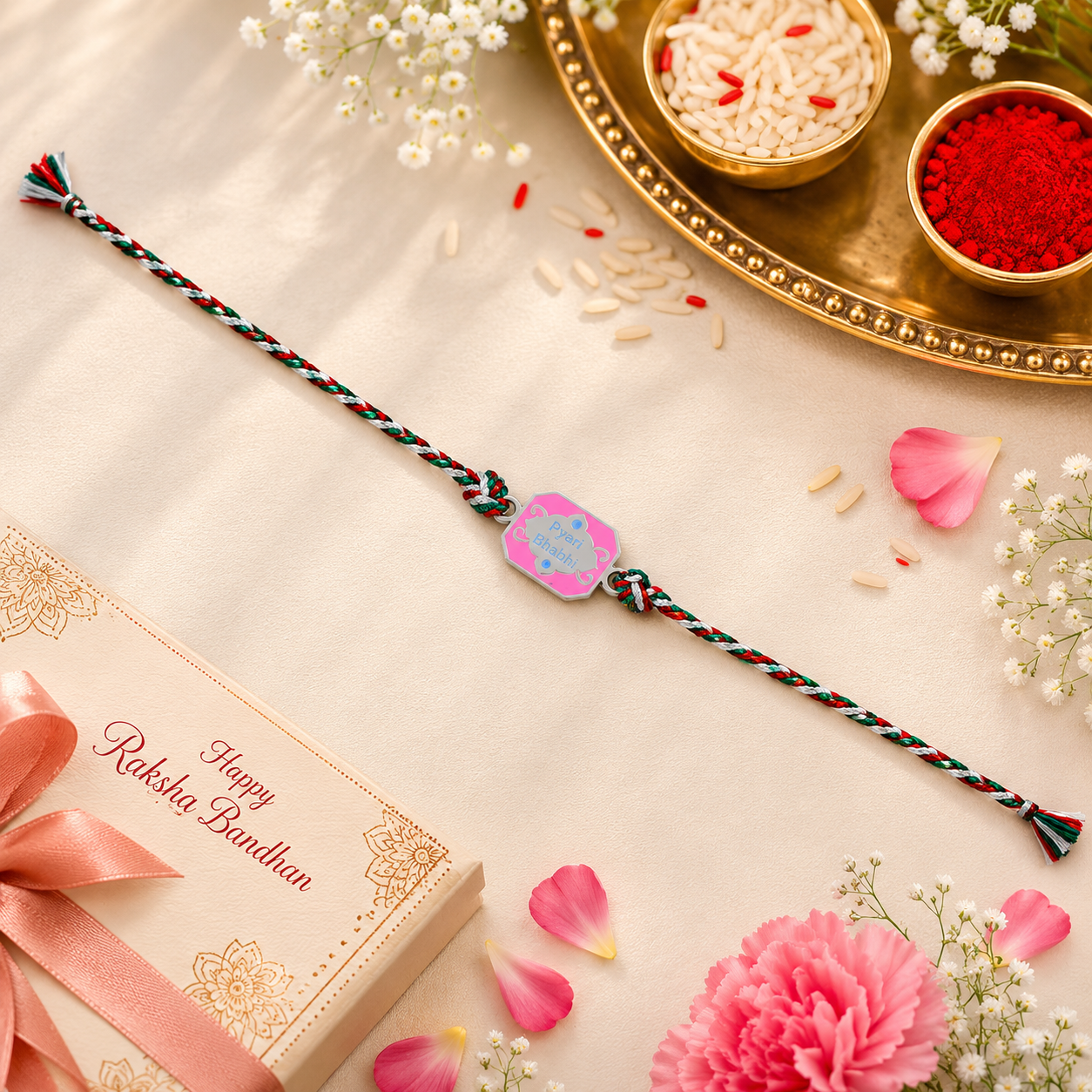 Pink Blessing Bhabhi Silver Rakhi