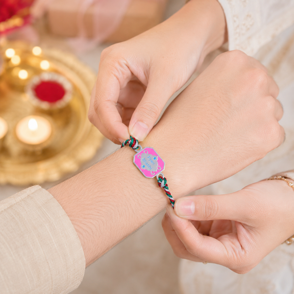 Pink Blessing Bhabhi Silver Rakhi