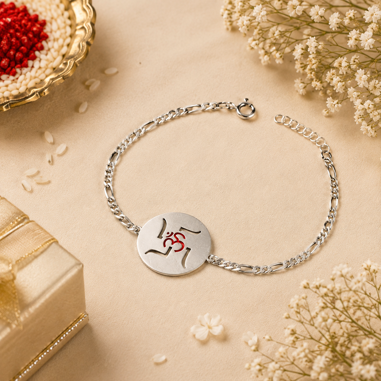 Swastik Silver Bracelet Silver Rakhi