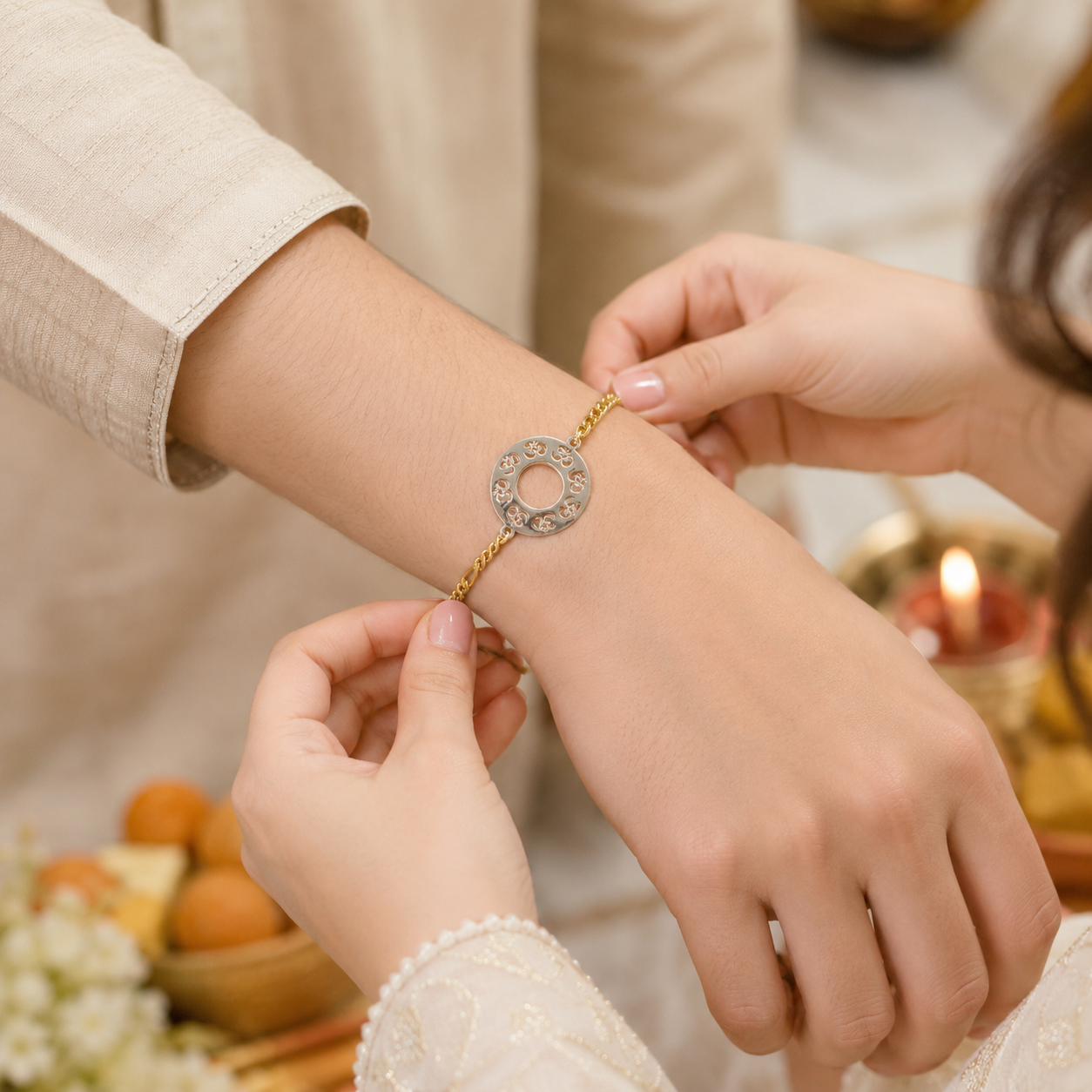 Om Aura Bracelet Silver Rakhi