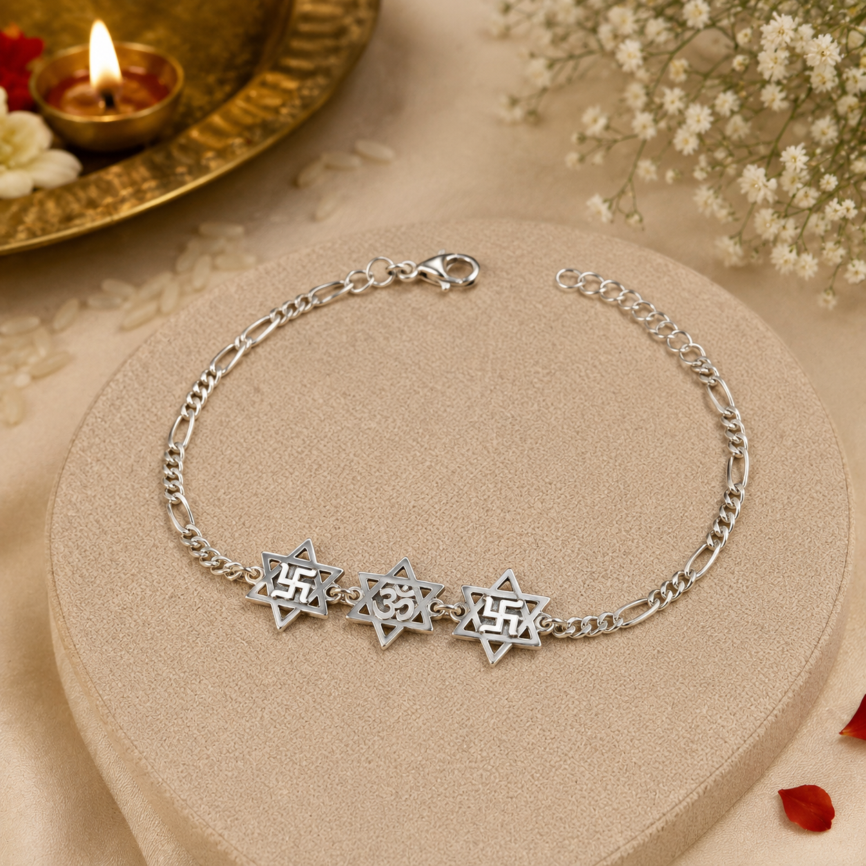 Triple Divine Symbol Bracelet Silver Rakhi