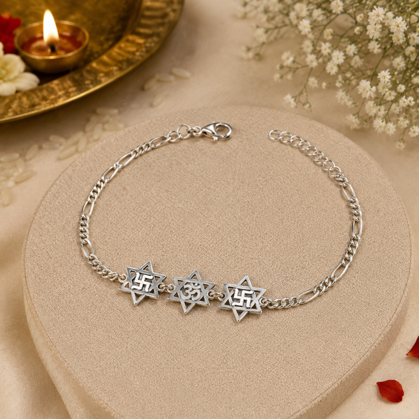 Triple Divine Symbol Bracelet Silver Rakhi