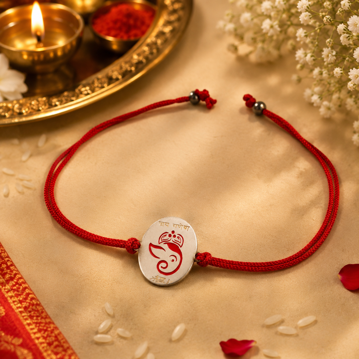 Vighnaharta Blessing Silver Rakhi