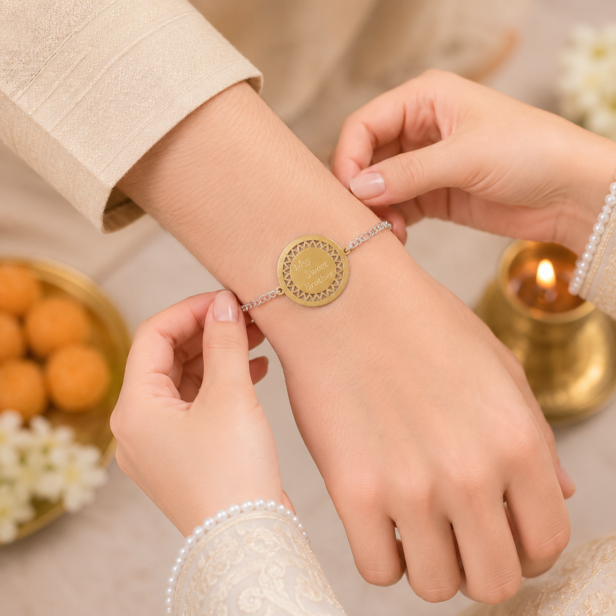 Golden Brother Charm Silver Rakhi