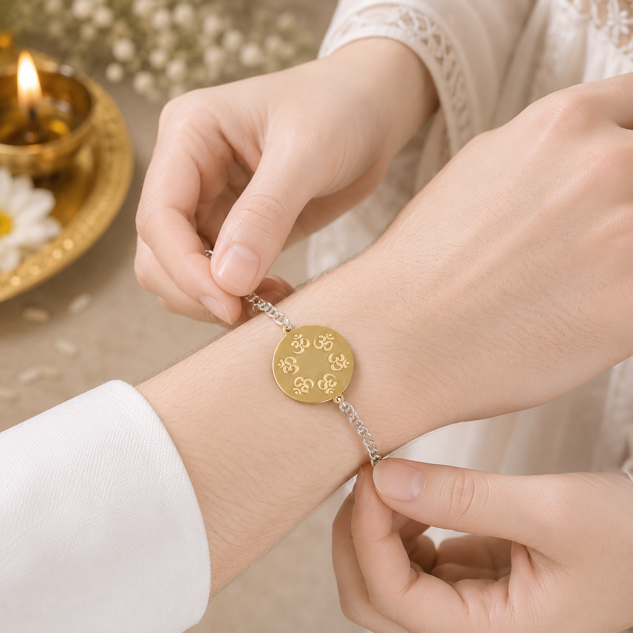 Om Disc Silver Rakhi