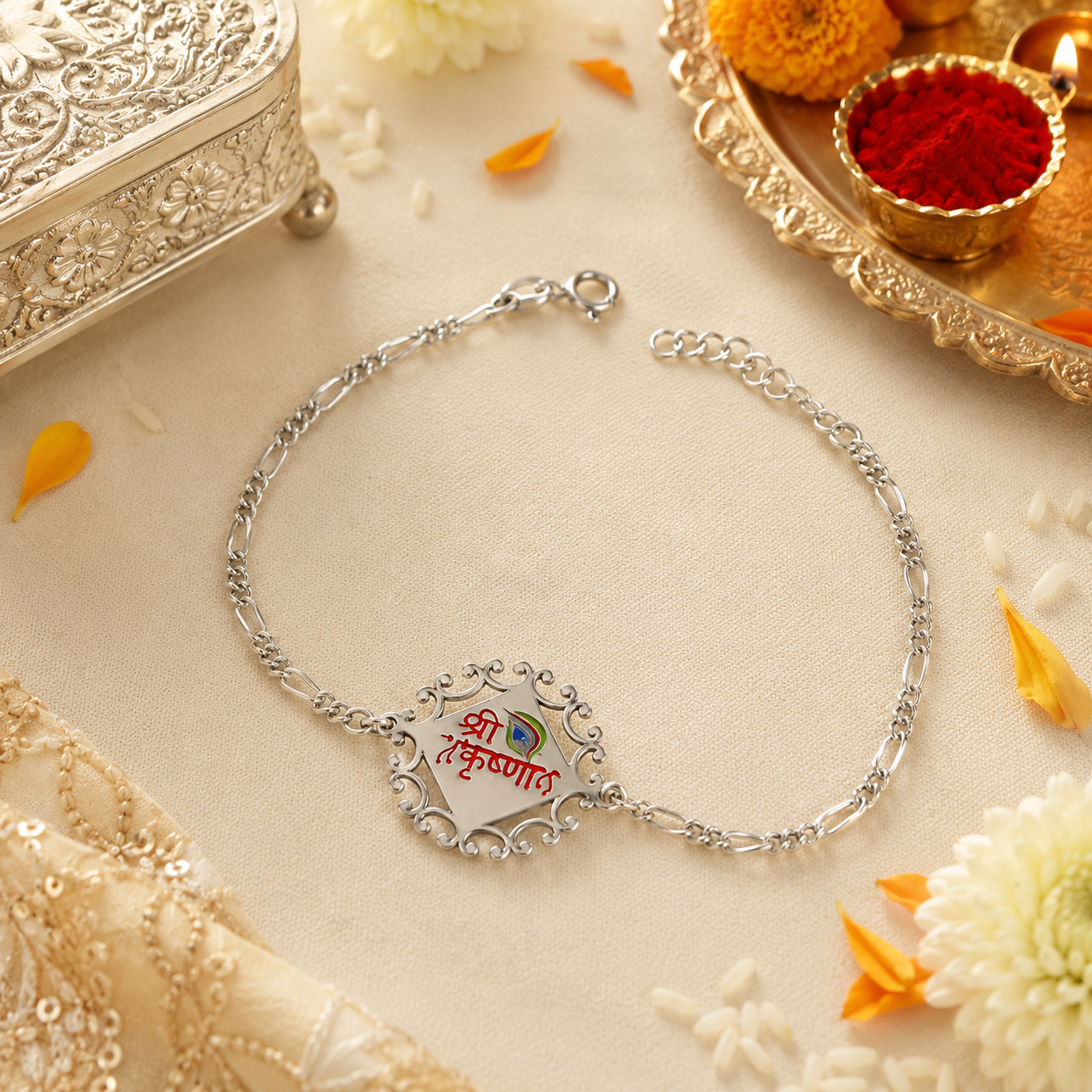 Shree Krishna Blessing Silver Rakhi