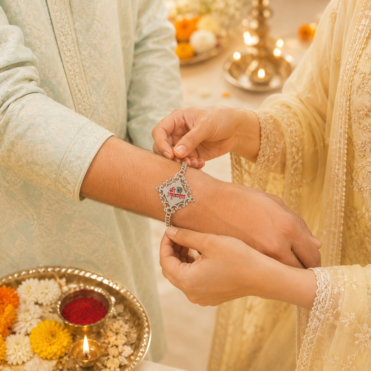 Shree Krishna Blessing Silver Rakhi