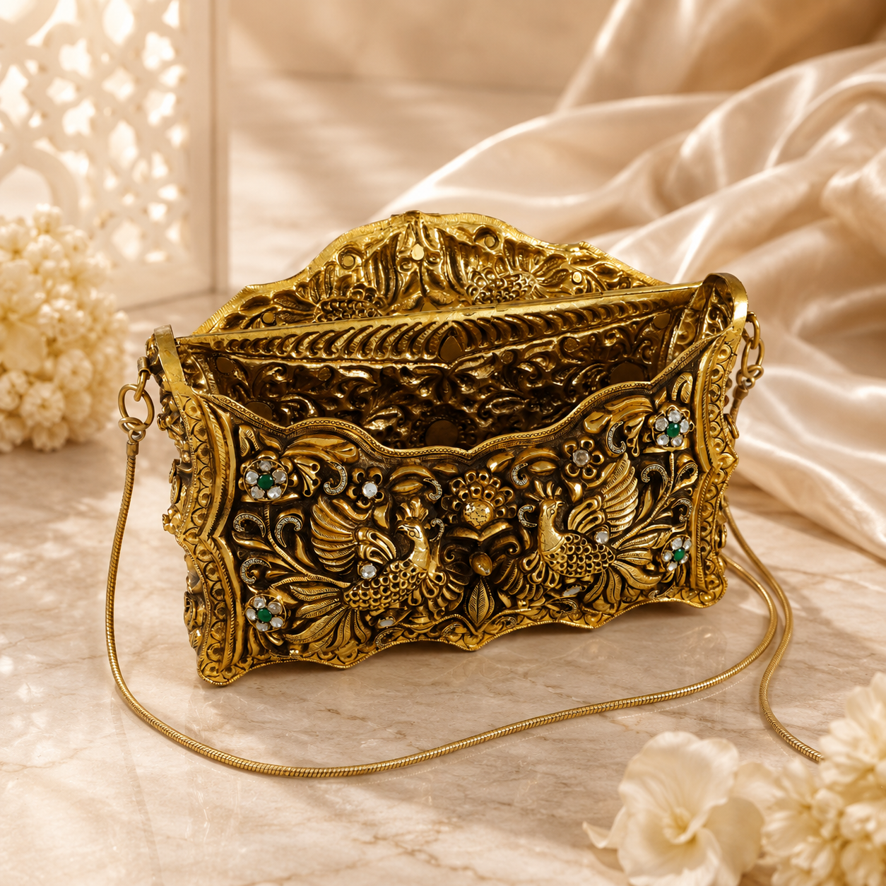 Traditional Peacock Clutch Silver Purse