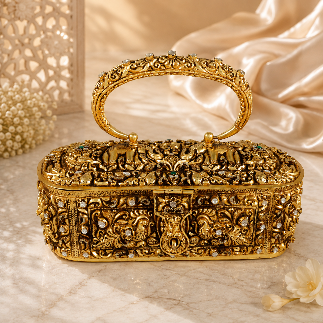 Regal Elephant Gold Polish Silver Purse