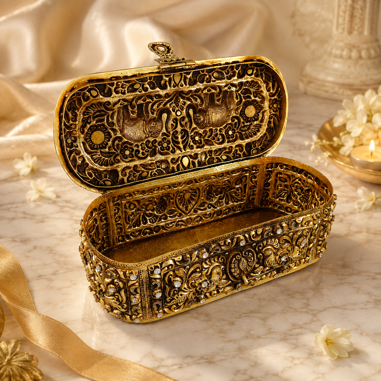Regal Elephant Gold Polish Silver Purse