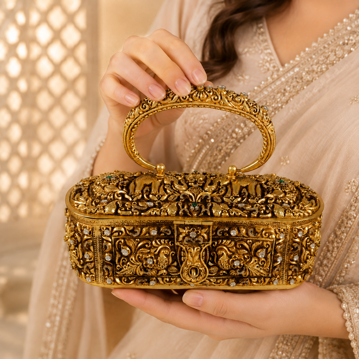 Regal Elephant Gold Polish Silver Purse