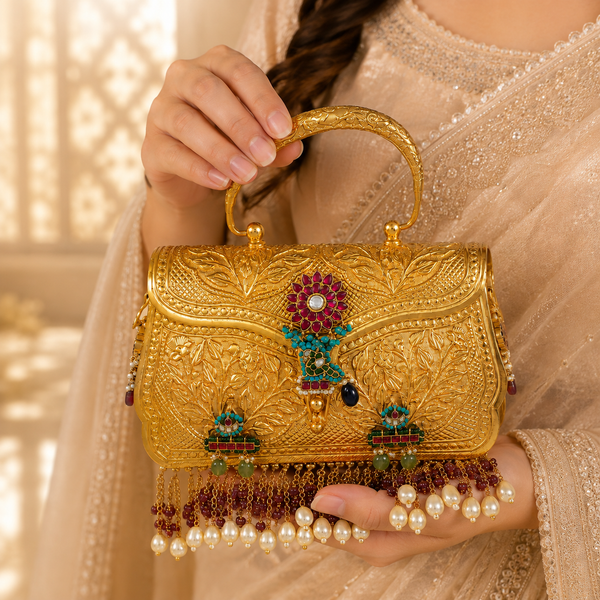 Maharani Kundan Pearl Silver Purse