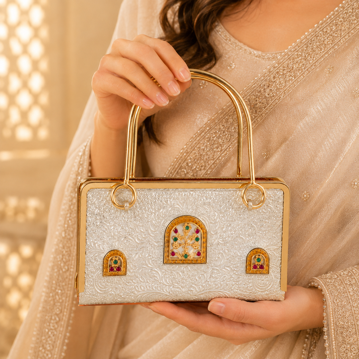 Rajwada Floral Silver Purse