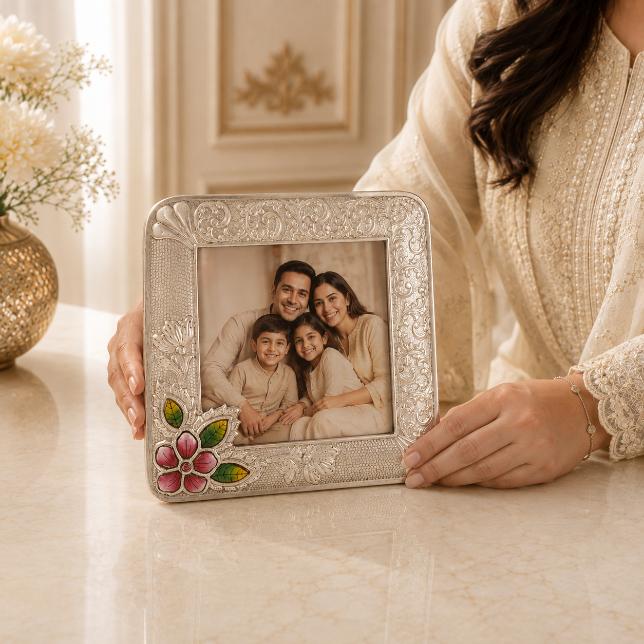 Floral Elegance Frame Silver Photo Frame