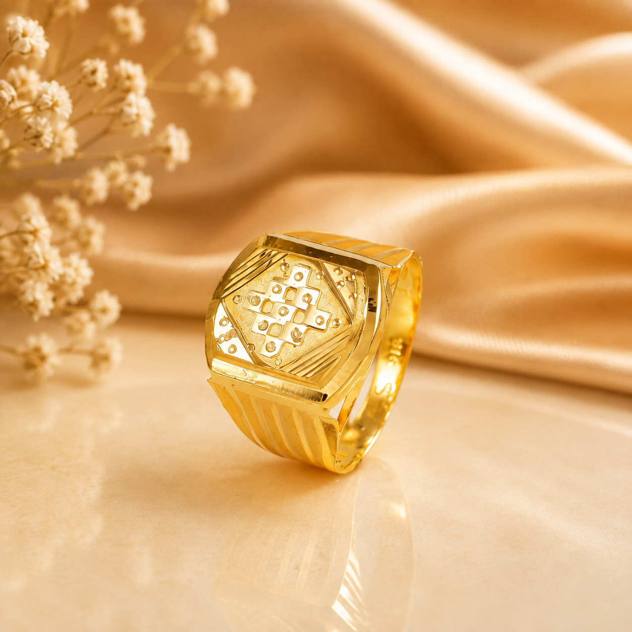 Ved Crown Square Gold Ring For Him