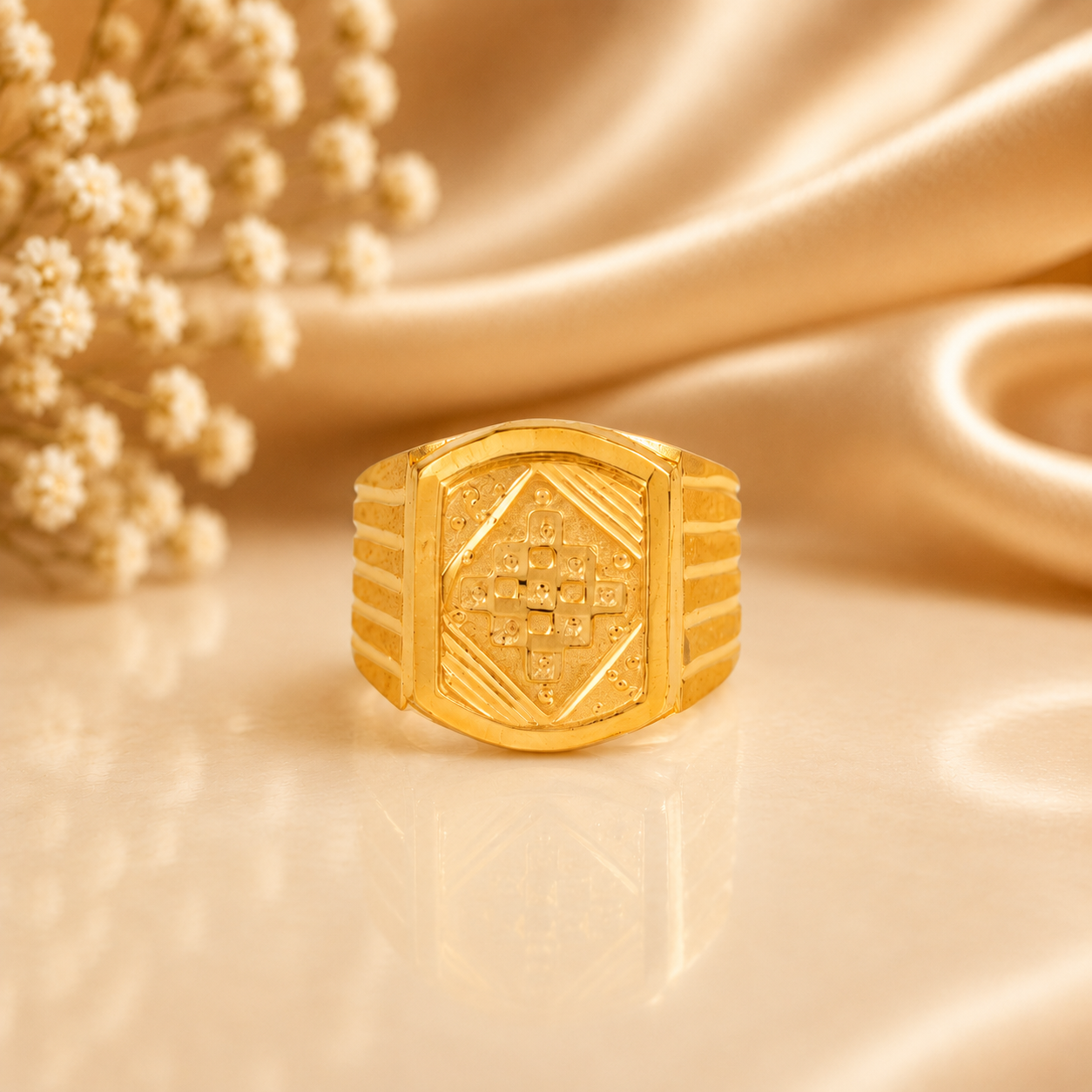Ved Crown Square Gold Ring For Him