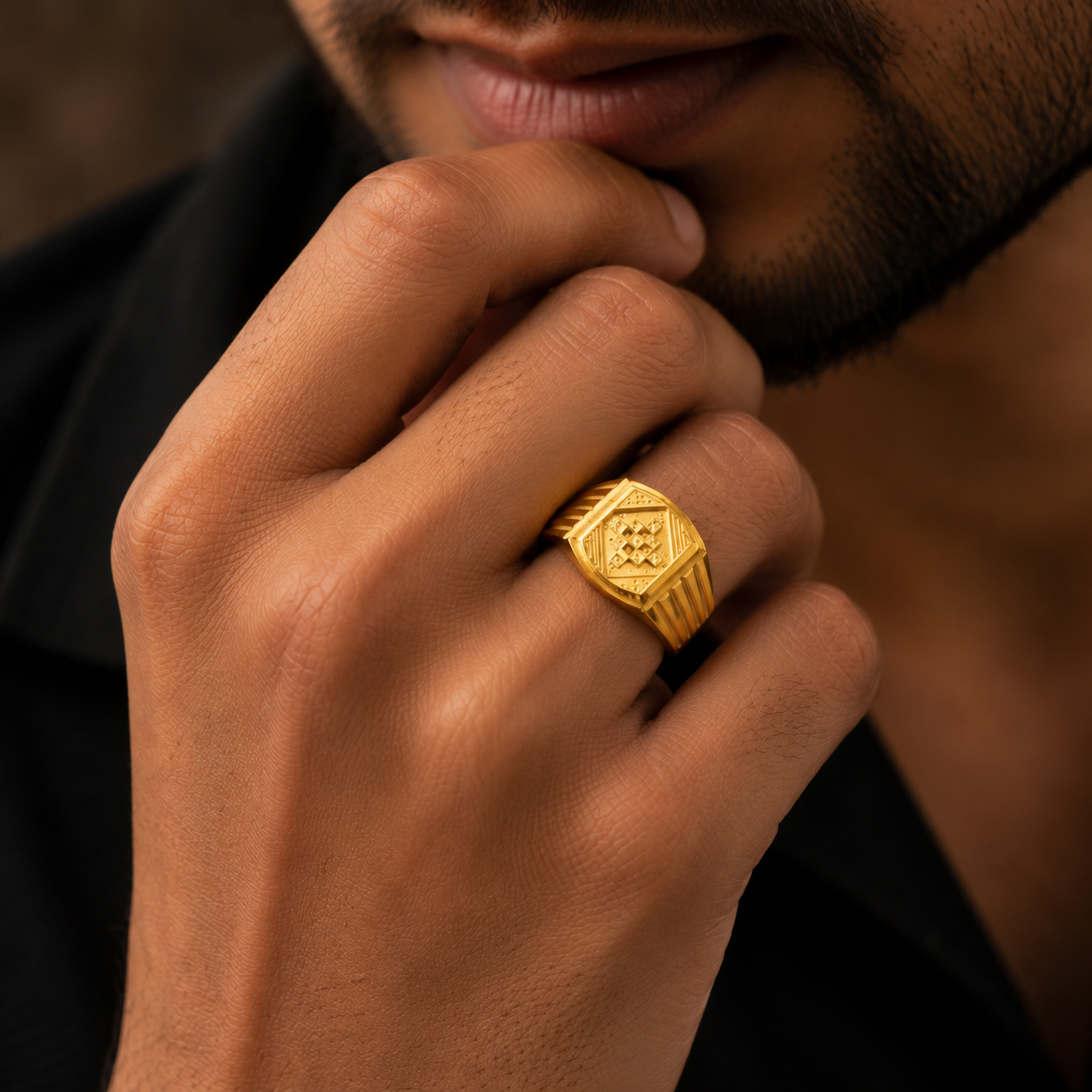 Ved Crown Square Gold Ring For Him